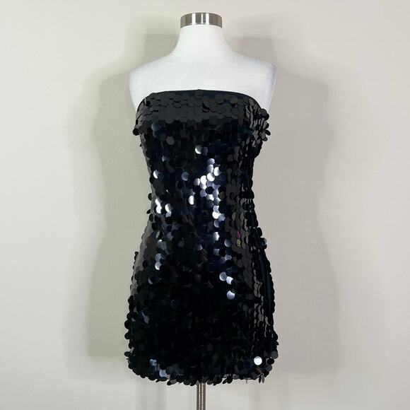 NEW 12th Tribe | Sequin Disc Strapless Sparkle Party Black Cocktail Mini Dress - Picture 2 of 12
